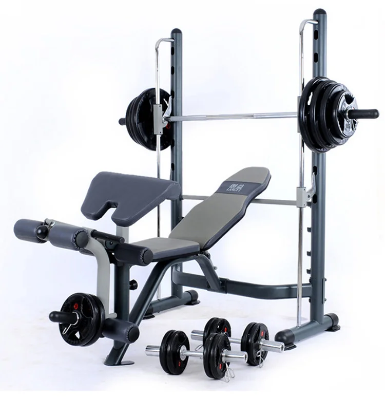 

New Multifunctional Safety Track Squat Rack Barbell Weightlifting Bed Bench Press Rack Home Fitness Equipment Smith Machine
