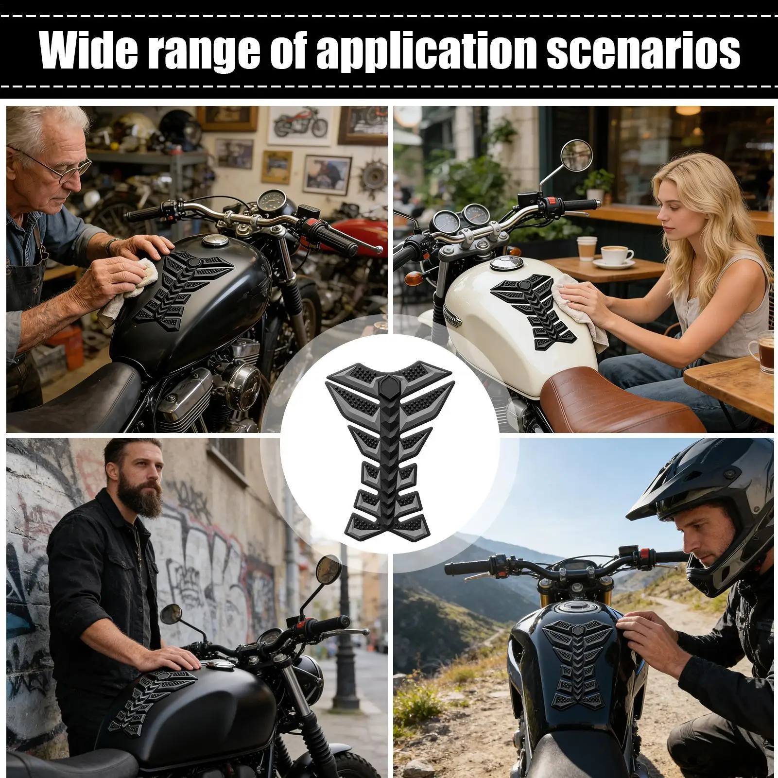 Motorcycle Stickers and Decals 3D Fish Bone Design Adhesive Motorcycle Decorative Stickers for Adults Oil Tank Street Car
