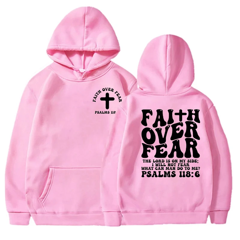 Sudadera con capucha cristiana Faith Over Fear para mujer, Sudadera con capucha religiosa, Sudadera con capucha con estampado de versículo de la Biblia en la espalda, Tops de mujer cristiana