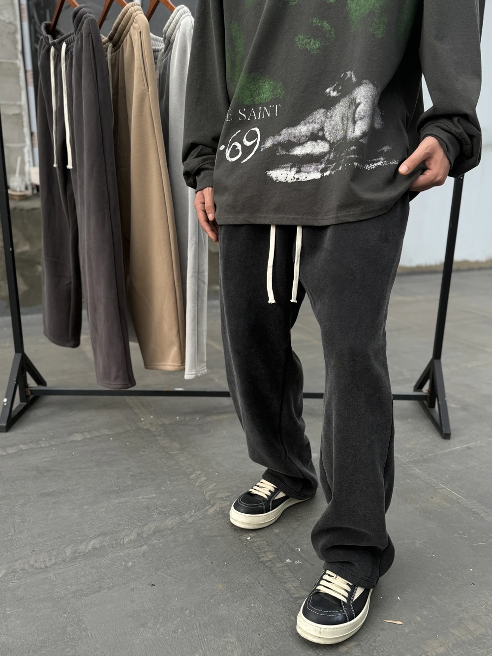 Yao888 Loose Casual Unisex Long Pants  Vintage Solid Color Sweatpants Streetwear High Street Straight Leg Pants Trousers For Men