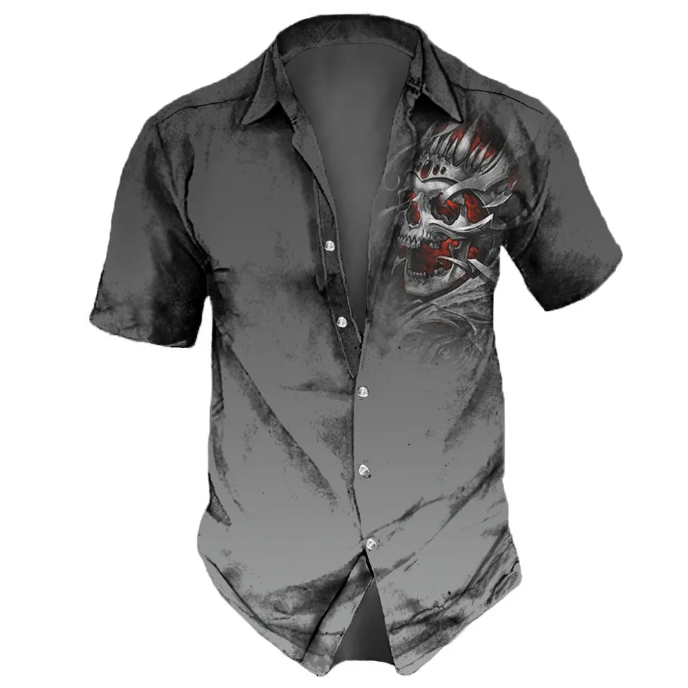 2023 camicie da uomo risvolto Streetwear camicia Vintage per uomo Skull Hip Hop manica corta Top Party Summer Casual Men camicie hawaiane