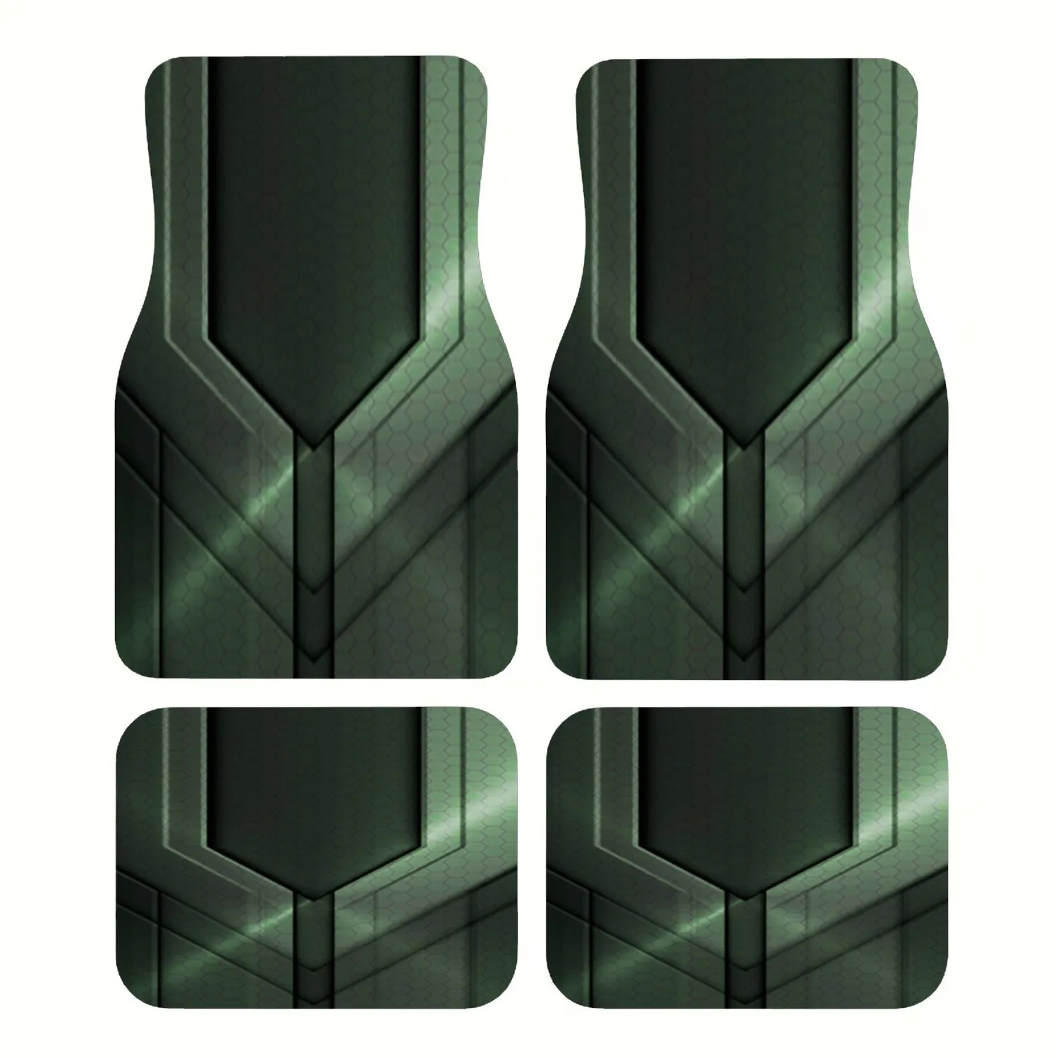 4pcs Futuristic Green Hexagonal Car Floor Mats| Made Of, Comfortable Crystal Velvet Vehicles Floor Mats, Front& Rear Full Covera