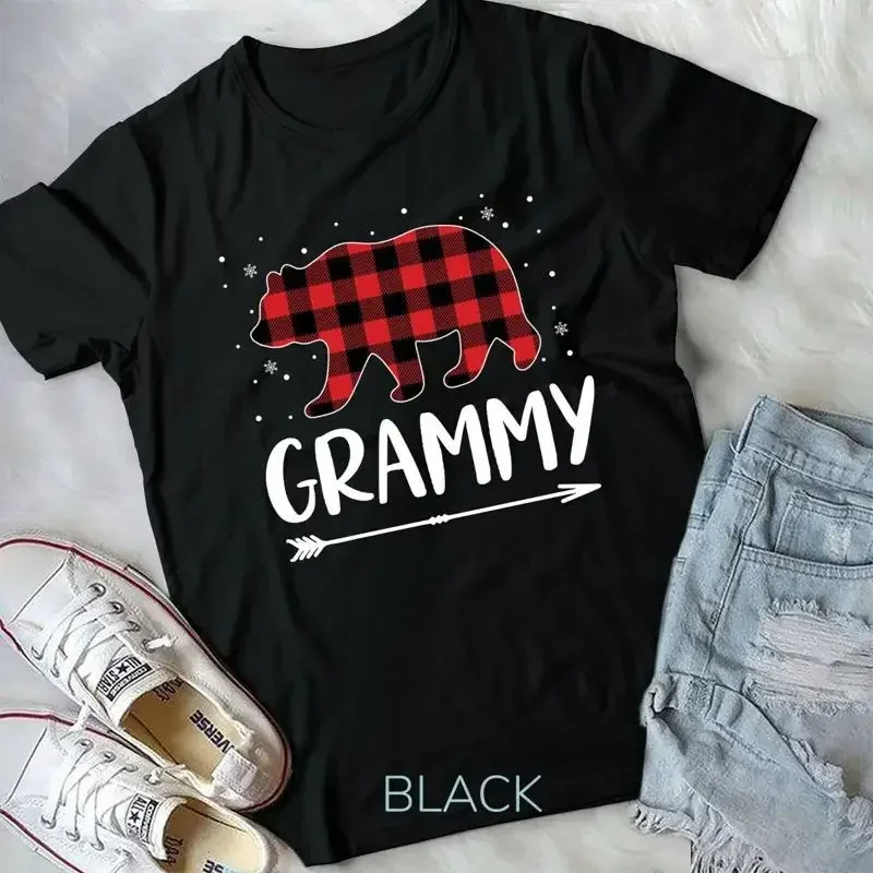 Red Plaid Grammy Bear Gift Christmas Matching Family Pajama Unisex T shirt