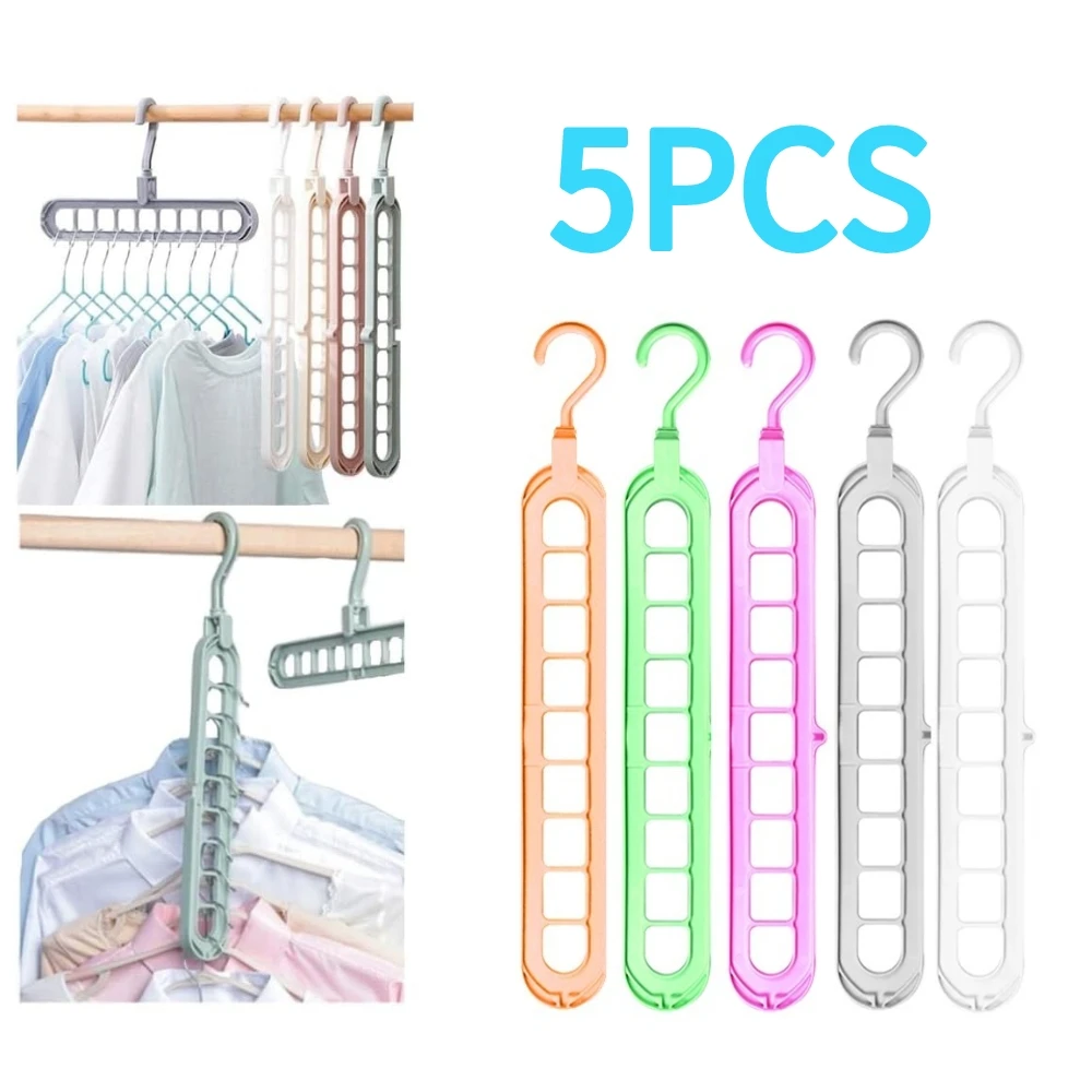 5pcs Space Saving Clothes Rack 9 Hole Magic Clothes Hanger Multicolor Hangers Clothing Organizer Hanger Plastic Clothes Rack