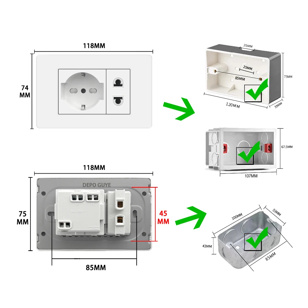 Picture 6: White Italy Chile USB Smart Type-c 20W Fast Charging Wall Power Socket Plastic Chile Schuko Dual USB Outlet Plug TV TEL Computer
