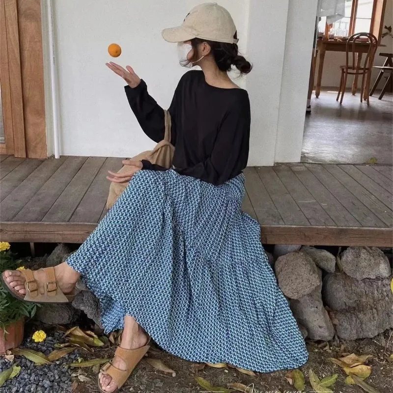 Skirts Women Korean Style Casual All-match Attractive Prevalent Soft Floral Retro Elastic Waist Vacation Girls Summer Streetwear