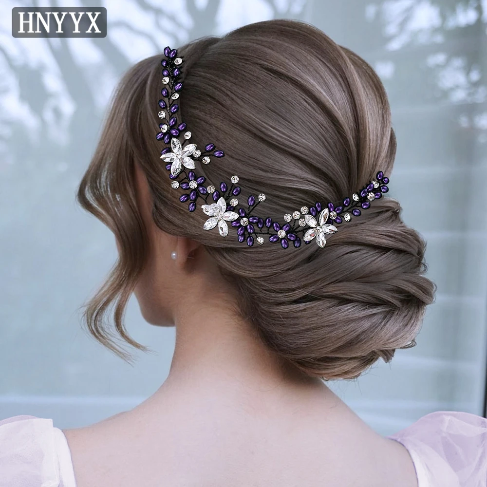 

HNYYX Purple Crystal Hair Accessories Elegant Hair Comb for Women Bridal Wedding Headpiece Bride Pearl Headdress Tiara A260