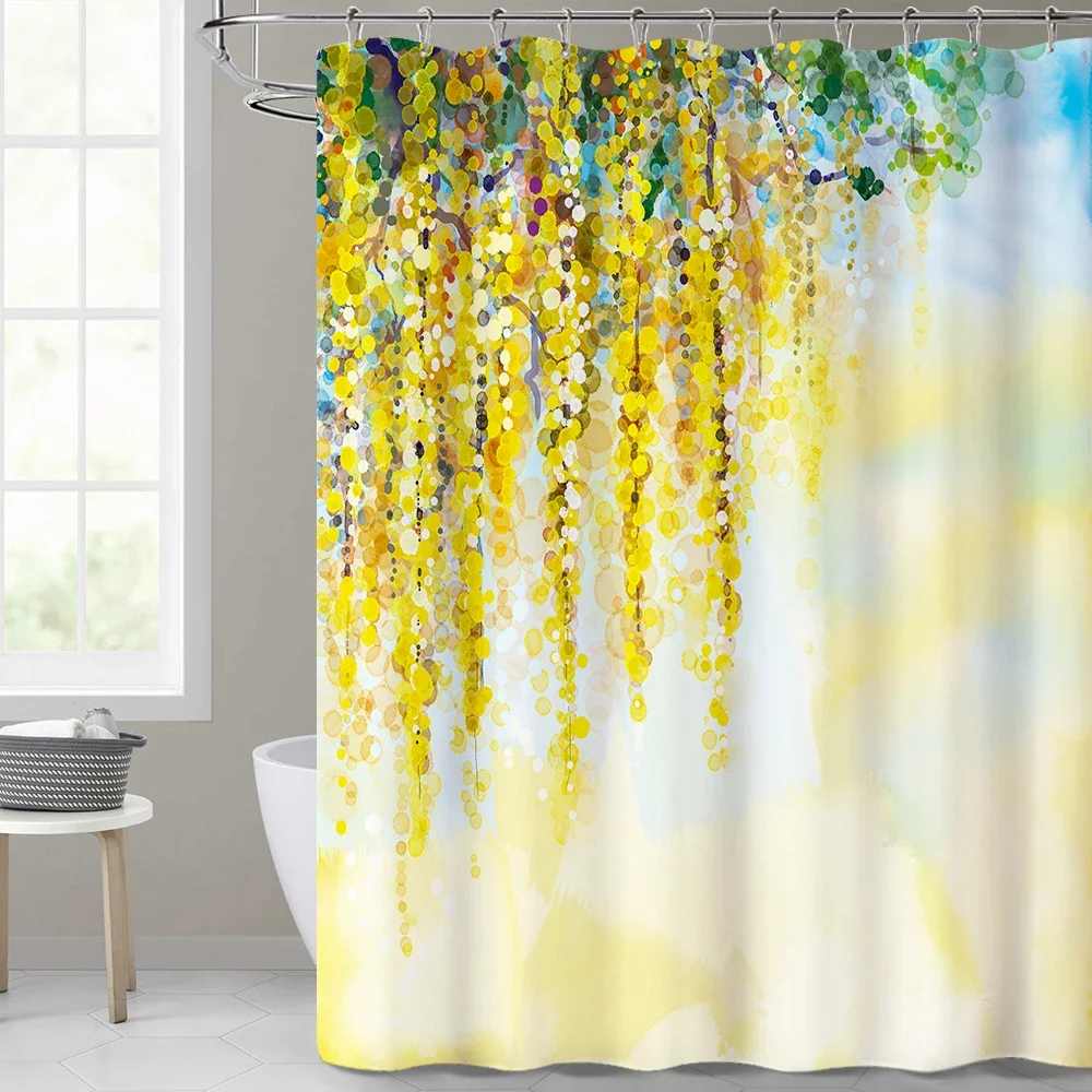 

Waterproof Screen Bath Curtain Polyester Fabric Watercolor Pattern Washable Shower Curtains Bathroom Decorations Free Hooks