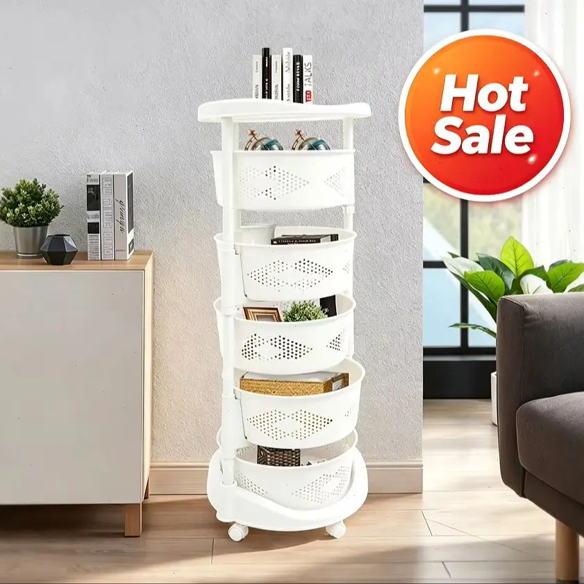 Modern White 5-Tier Rotating Storage Shelf, Floor Standing Storage Shelf, Storage Shelf Maximum Load Bearing Capacity: 50kg/110.23lbs For the Living room, Kitchen, Home decor, Bathroom