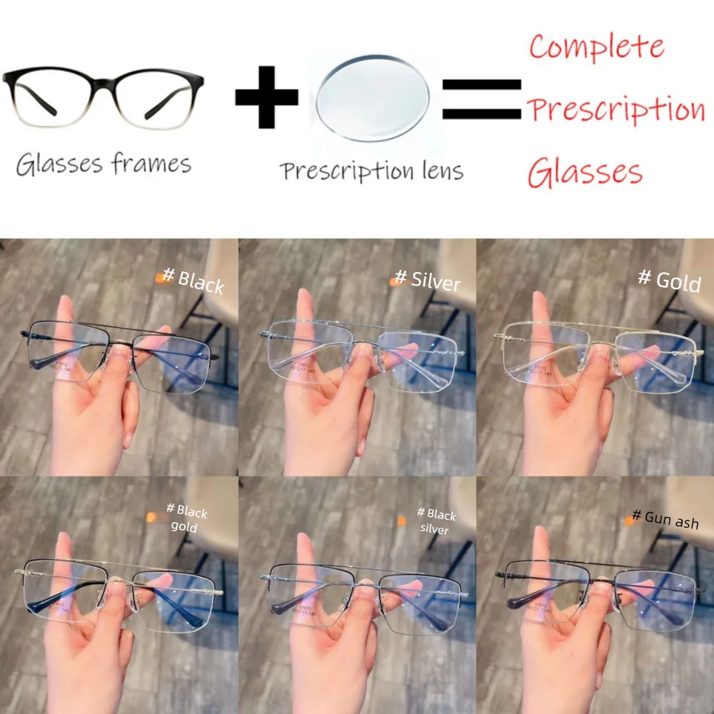 

2025 prescription glasses New Internet Famous Double Beam Half Large And Polygonal Frame That Can Be Paired With Glasses