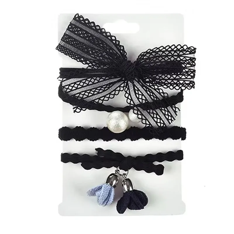 5pcs/set Women Elastic Hair Bands Girls Fashion Printed Flower Star Lace Hair Tie Rope Leopard Ponytail Holder Hair Accessories
