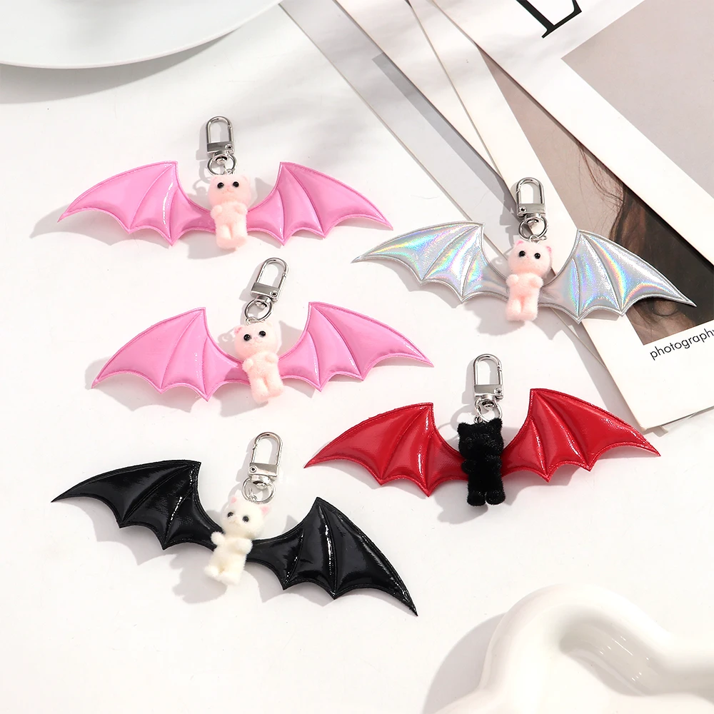 Gothic Halloween Niedlicher Plüsch-Katzen-, Fledermaus- und Teufelsflügel-Schlüsselanhänger Kawaii Taschenanhänger Anhänger Mehrfarbiges Ornament Rucksack Handtasche Geschenk