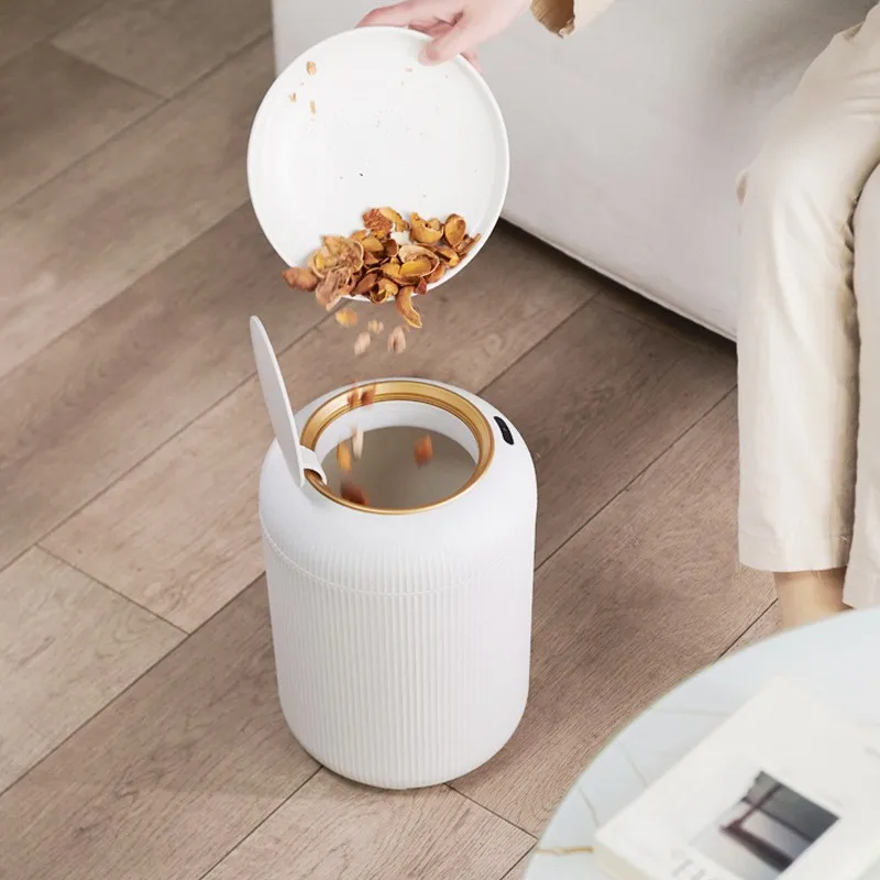 Intelligent induction garbage bin lantern style striped belt cover household living room bedroom garbage bin