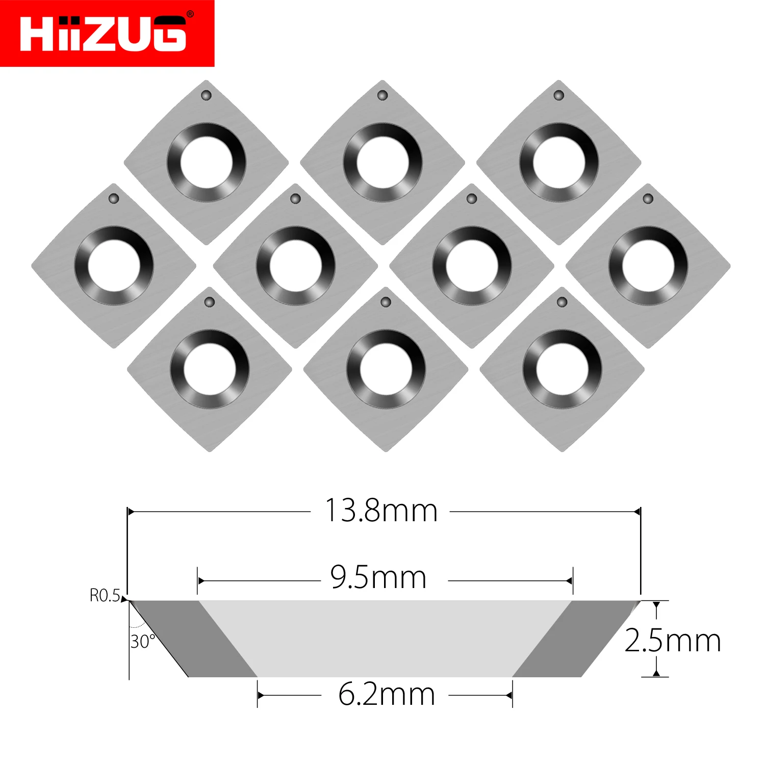 Imagem -02 - Square Carbide Inserts Cutter Plaina Helicoidal Espiral Woodtorning Lathe Tool Carpintaria Raio 150 mm 13.8 mm 10 Pcs