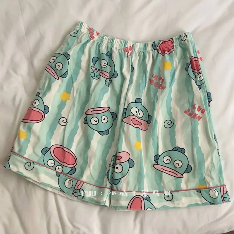 شريط Hangyodon المرأة بيجامة مجموعة Kawaii الكرتون الرسوم المتحركة الفتيات تي شيرت بنطلون بيجامة الكرتون طباعة كاملة ملابس منزلية غير رسمية #4