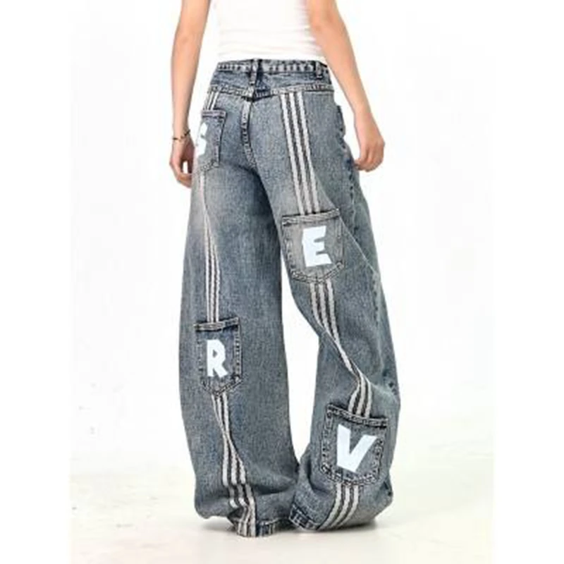 

American Retro jeans men's spring and autumn new style high street elastic waist loose casual men's straight leg long