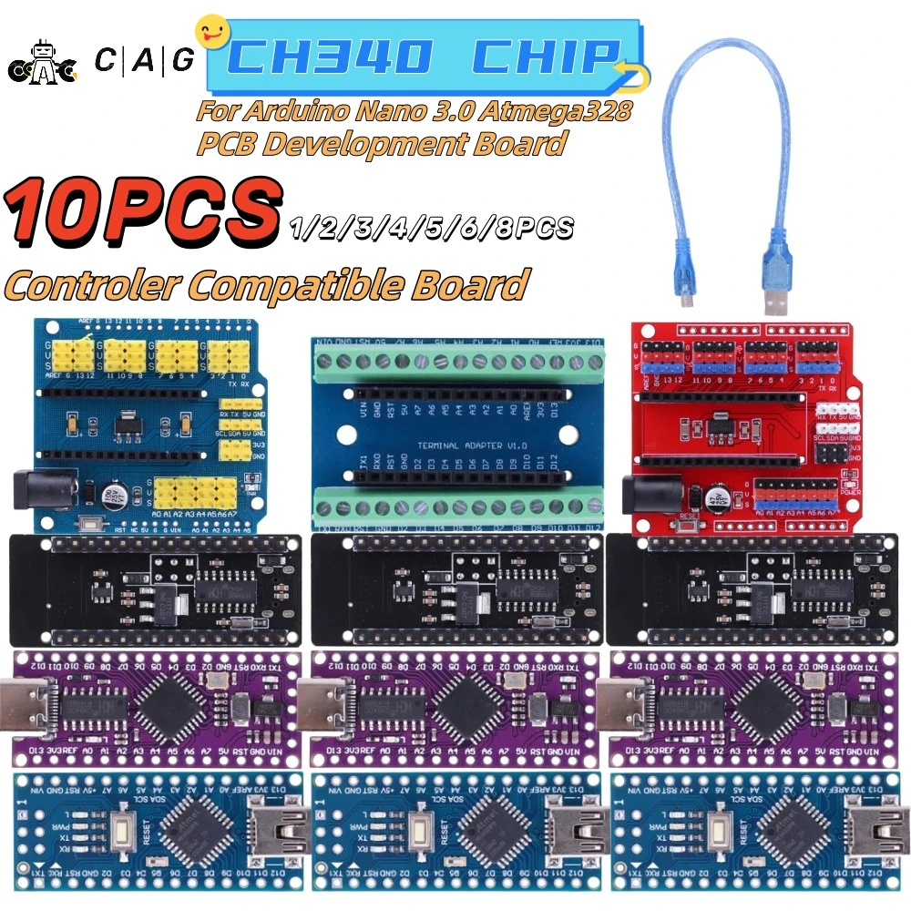 

1 - 10 PCS arduino Nano 3.0 Atmega328 Controller Compatible Board Module PCB Development Board without USB V3.0