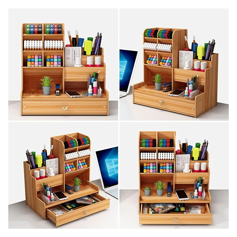 Super Sale Desk Organiser DIY Desktop Tidy Pen Holder Large Capacity Stationery Storage Box with Drawer for Home Office and Scho