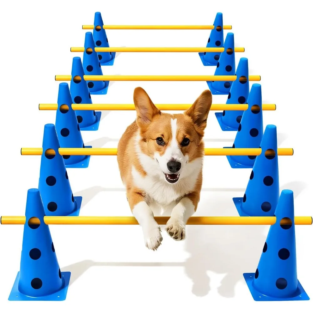 

Adjustable Height Agility Cone Hurdle Set for Backyard Dog Training and Rehabilitation Beginners