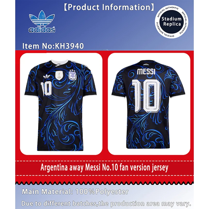 Camiseta de Fútbol Adidas Versión Aficionado de Messi, Selección Nacional de Argentina, Mundial 2026, Manga Corta, Secado Rápido, Unisex KH3940