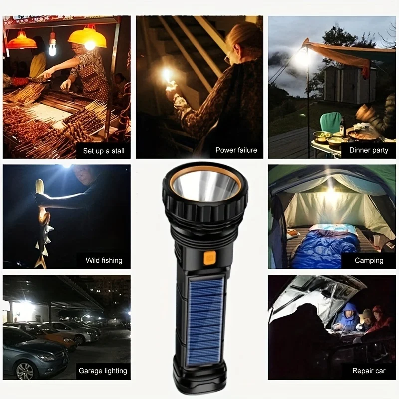 1pc Solar USB Rechargeable Flashlight Portable Waterproof and Ready for Any Adventure!