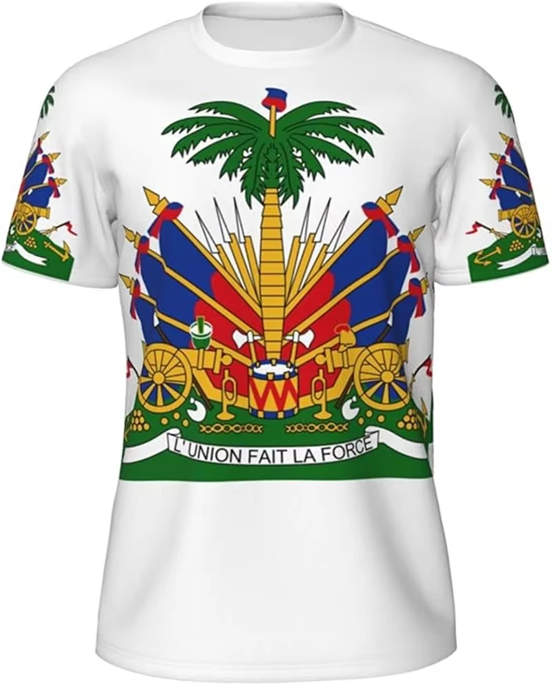 2026 new 3D Printed Haitian Flag Haitian Emblem Retro T-Shirt for Summer Fashion Streetwear Short Sleeve