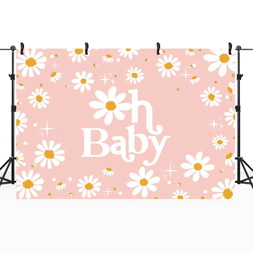 Mocsicka Daisy-telón de fondo para Baby Shower, decoración de fiesta de bienvenida para niña recién nacida, fondo fotográfico, pancarta de mesa de pastel rosa, accesorios de estudio fotográfico