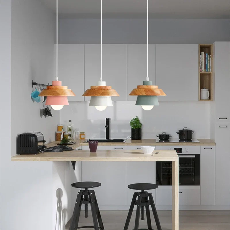 Nordic Minimalism E27 LED wood chandelier pendant lights indoor lighting home decor bedroom living room balcony restaurant lamps