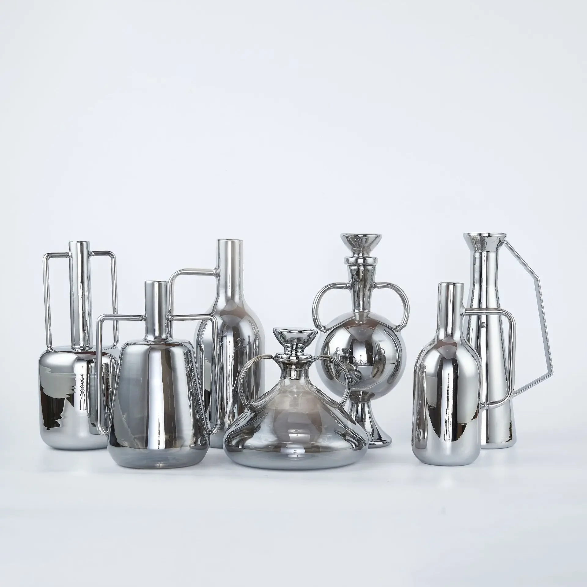 Silver Glass Vase Geometric Handle Cold Kettle Flower Vase Flagon Living Room Dining Room Kitchen Container Terrarium