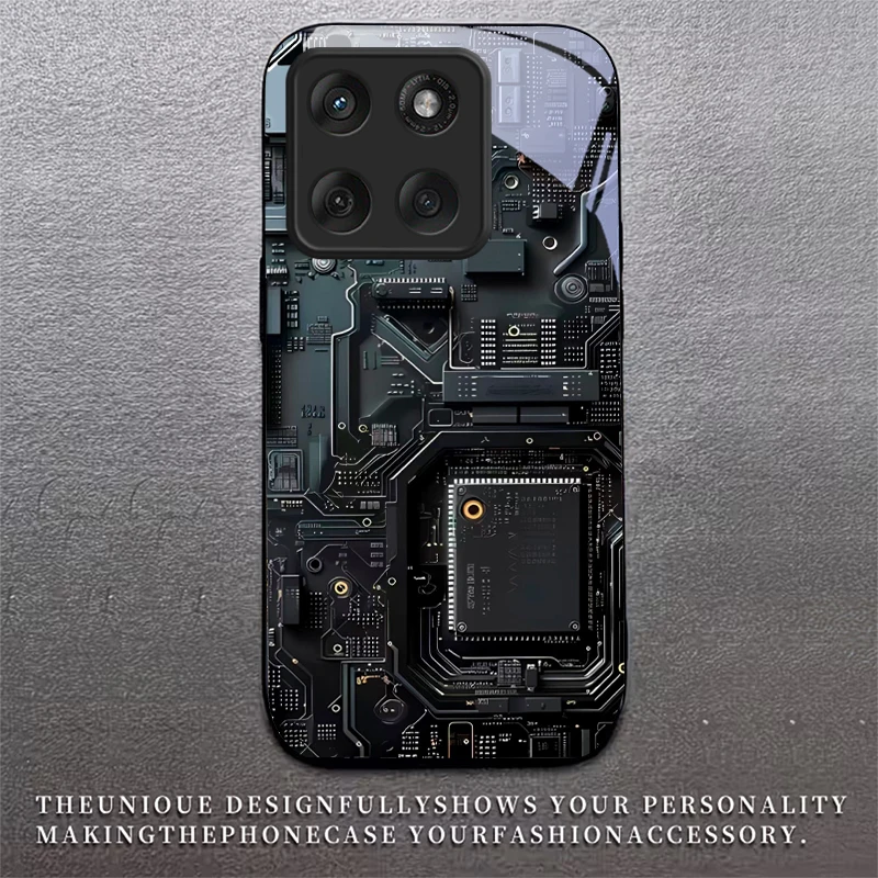 Circuit Board Art Black Glass Phone Case For Motorola Moto Edge 70 60 Fusion 50 Ultra 40Neo 30Pro 20Lite 60s 50 Neo Back Cover view 3