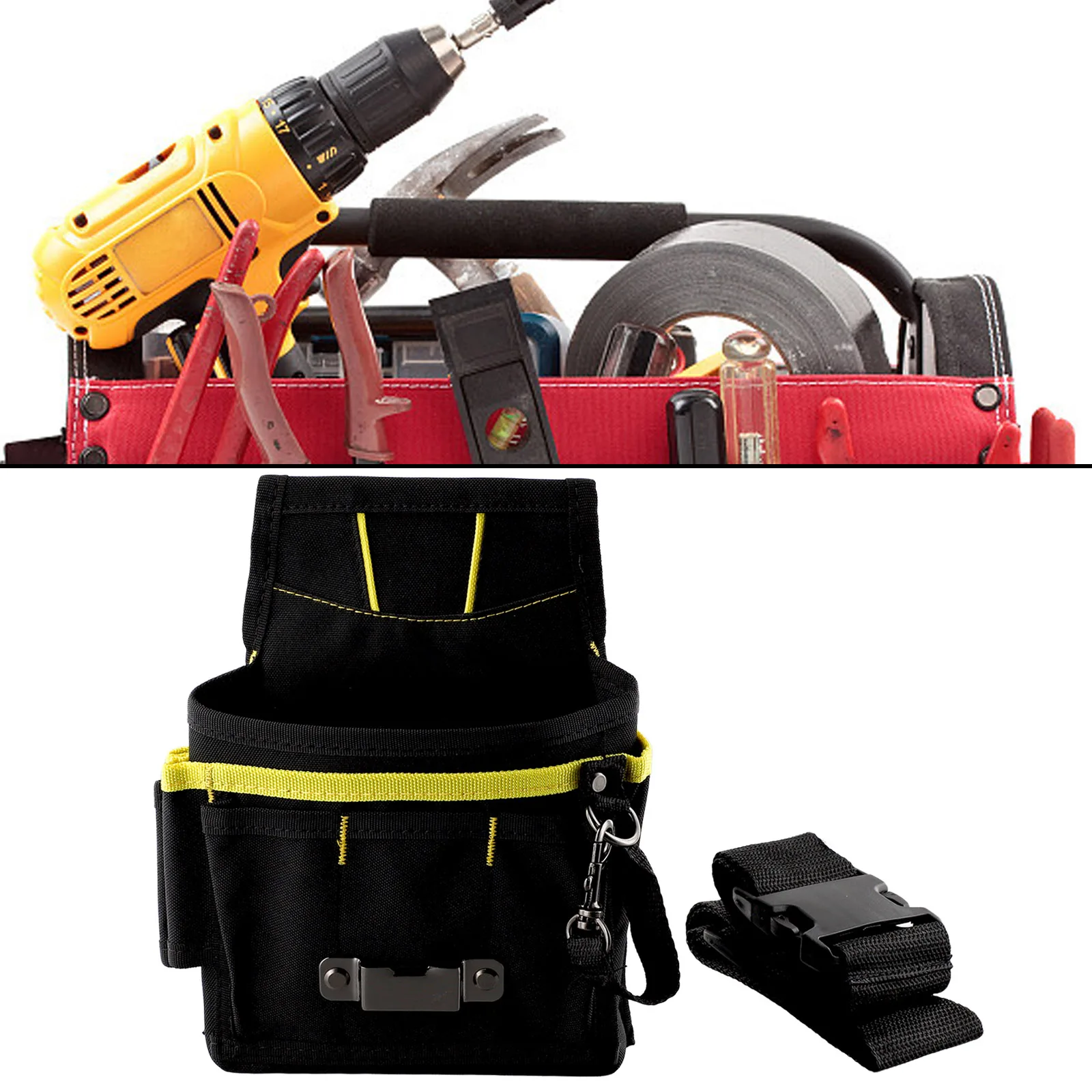 

600D Heavy Duty Tool Pouch Multiple Pockets & Vertical Storage For Electricians & Carpenters Clip On Belt Work Pouch Bag