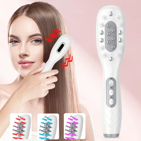Electric Hair Growth Comb Oil Applicator Red Blue LED Vibration Head Massage Brush Comb EMS Stimulates Scalp Anti-Hair Loss