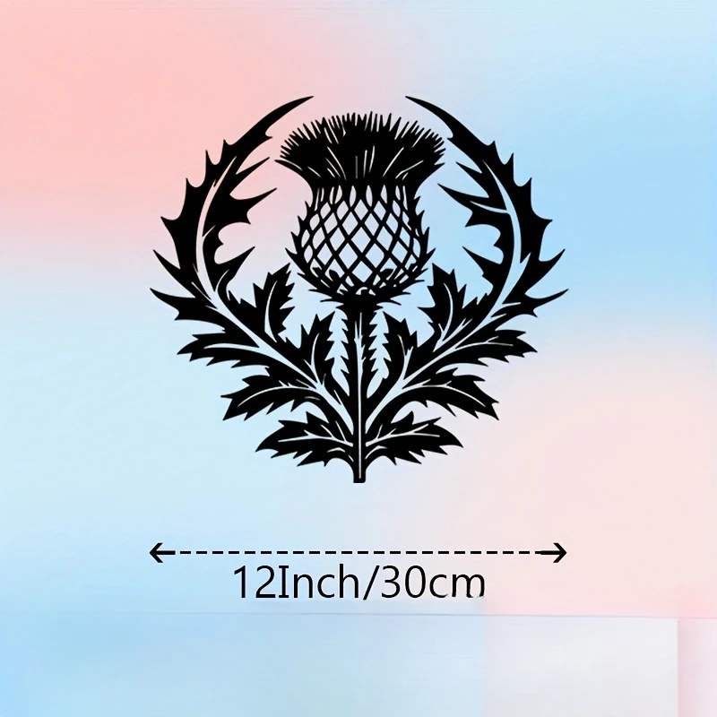 Scottish Thistle Metal Wall Decor - Gilded Iron Flower Mural, No Electricity Required, Exquisite Black Silhouette Design