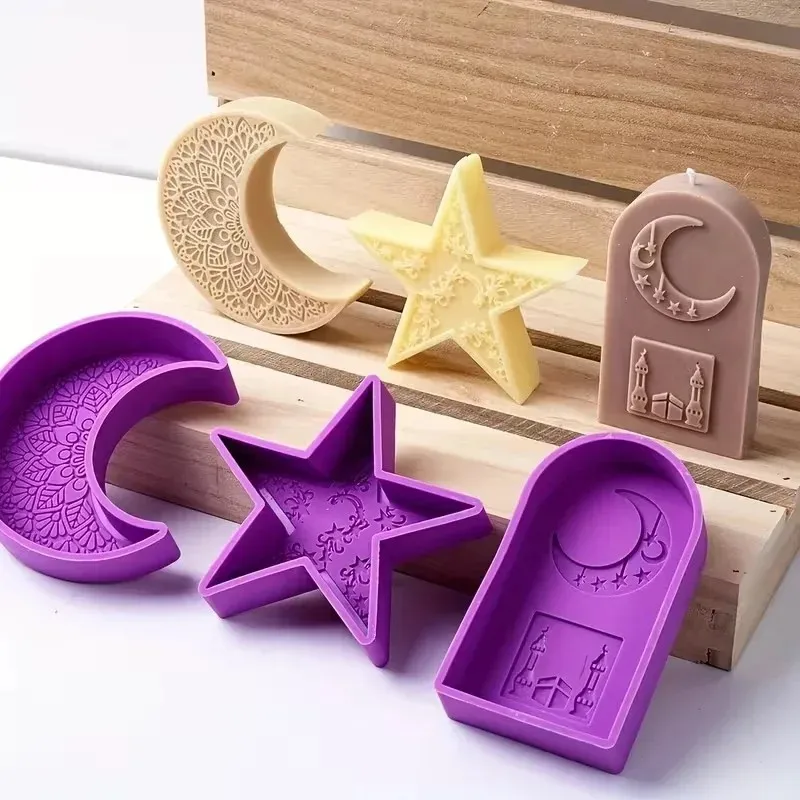 2026 latest model handmade aroma candle resin silicone mold islam muslim ramadan decoration eid mubarak ramadan moon star candle