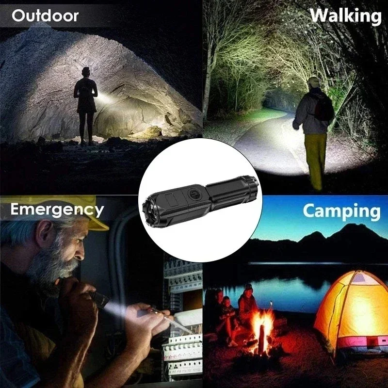 Mini LED Portable Flashlight USB Rechargeable Zoomable Torch with Built-in Battery Outdoor Fishing Hunting Powerful Lantern