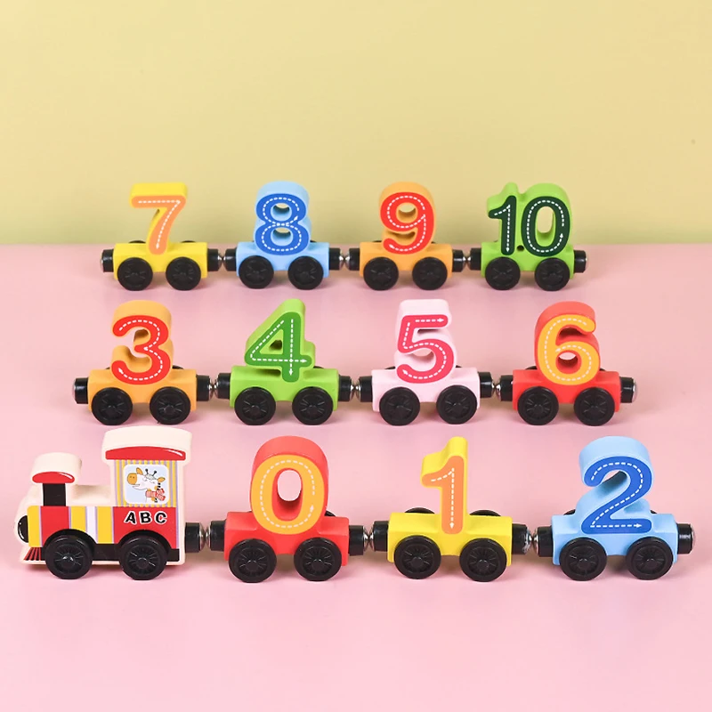 Montessori Educational Toy Train Set Wooden Magnetic Number Train Toys Early Cognition  Learning Teaching Sets For Toddlers