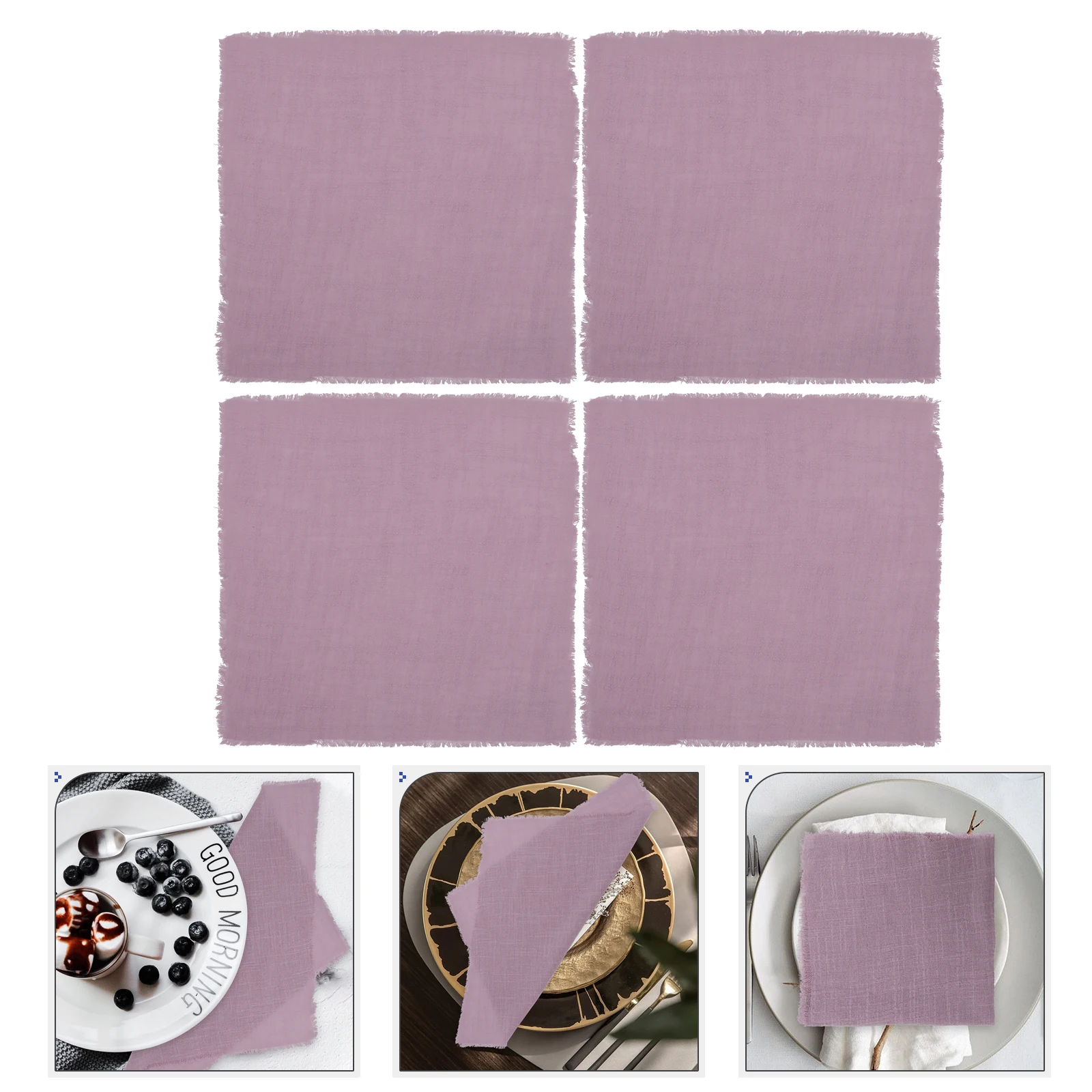 

4pcs Decorative Gauze Napkin Cotton Linen Frayed Mouth Serviette Elegant Wedding Party Reusable Washable Dining Home Hotel