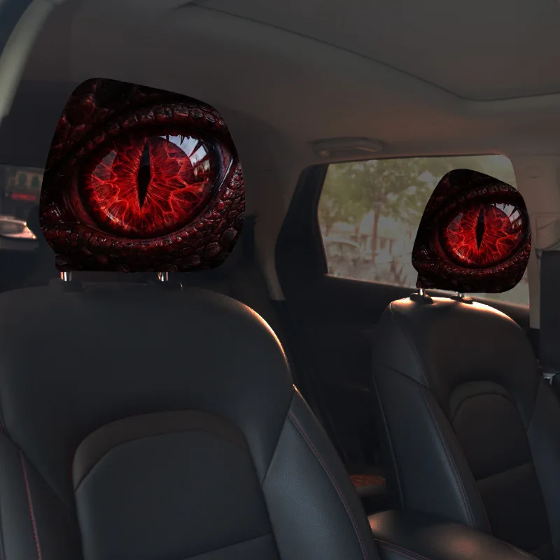 2pcs Halloween Horror Face Printing Car Headrest Covers Universal Elastic Car Seat Headrest Cover Dustproof Protective Sleeve