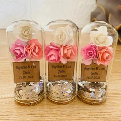 Custom Special Wedding Day Guest Gift in Bulk, Engagement Bridal Henna Shower Favor Colorful Rose, Baby Baptism Thank You Glass