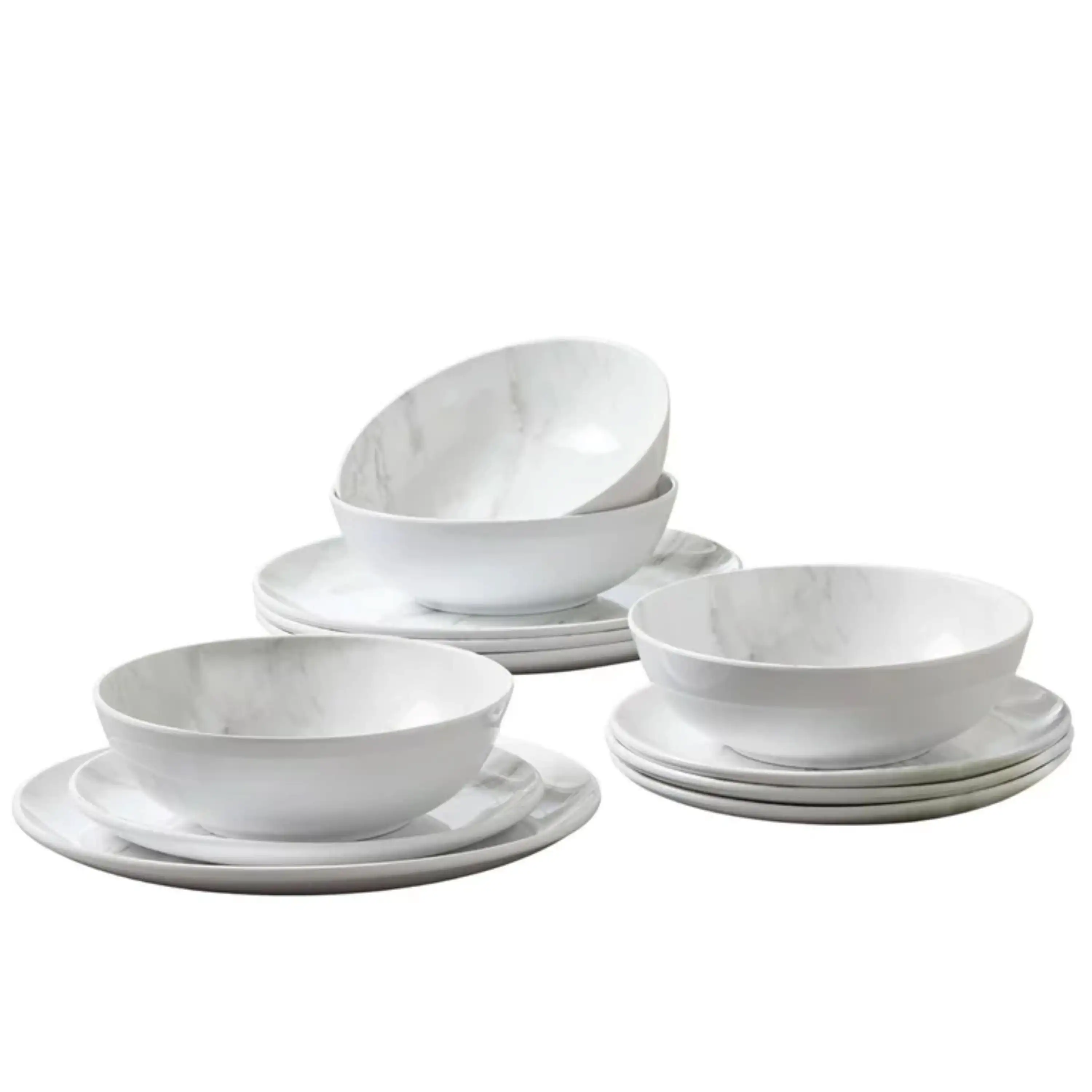 

Better Homes & Garden 12-Piece Melamine Grey and White Marble Dinnerware Set