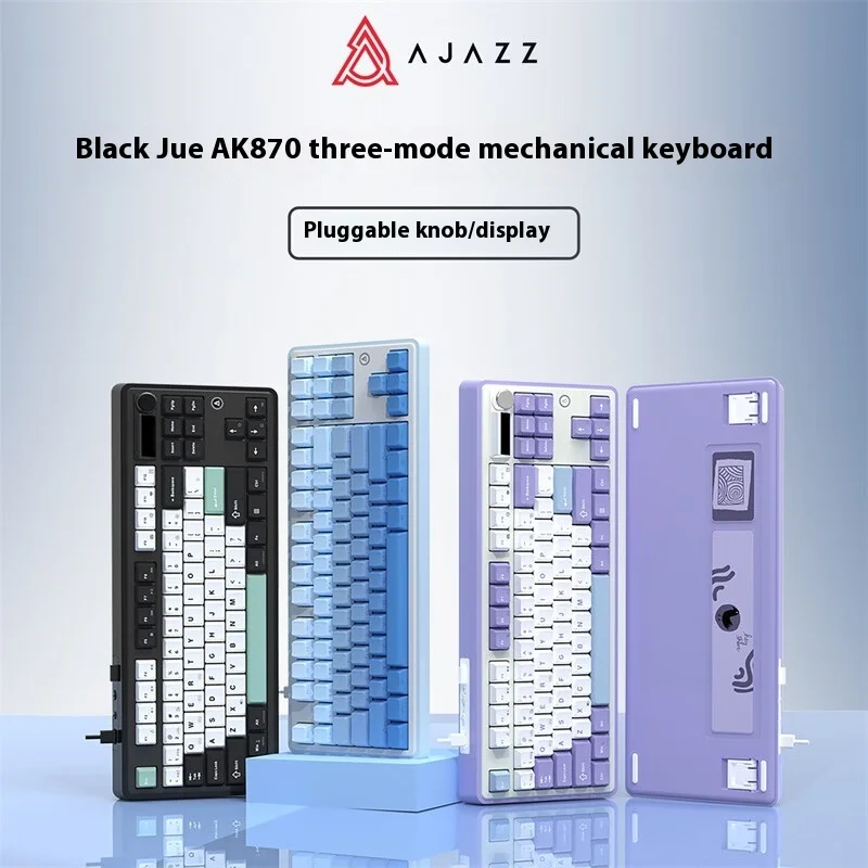 Ajazz AK870 Mechanical Keyboard Tri Mode Hot Swappable Screen Knob Wireless Bluetooth Esports Gaming Gasket Office Keyboard