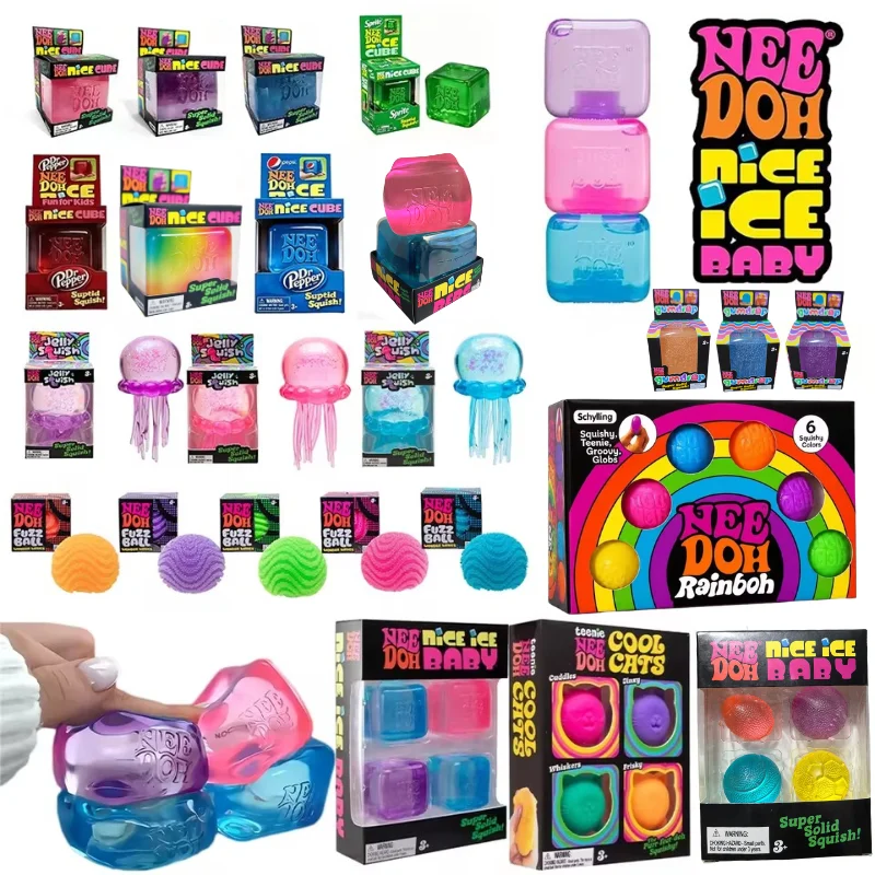 Schylling Needoh Nice Cube & Mini Jellyfish Sensory Nice-Sicle Stress Relief Squishy Cube Anti-Anxiety Squeeze Blind Box Toys