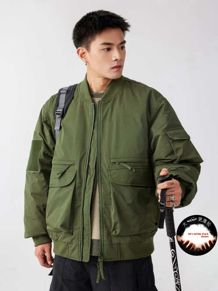 

Men's Thiened Winter Baseball Jaet Du down Warmth Cold Resistance Faionable Pilot Coat Youth ular Outerwear