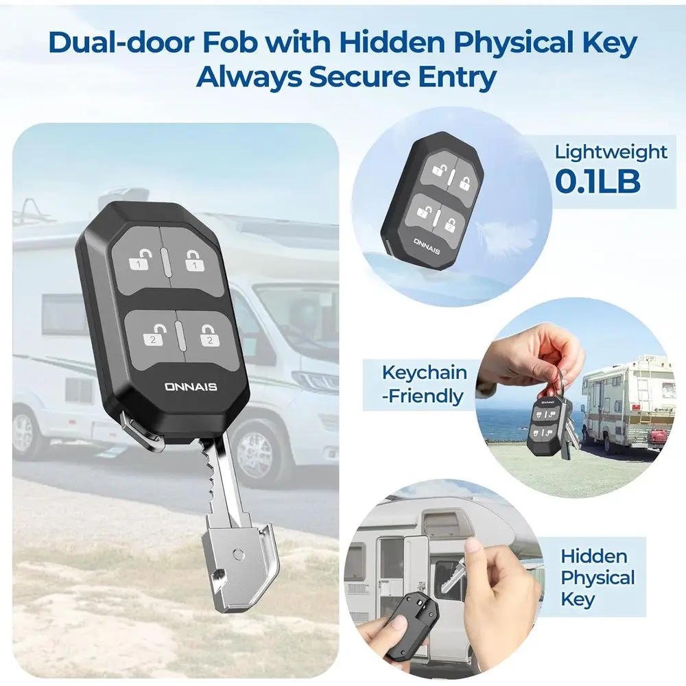 RV Door Lock Replacement – Full-Metal RV Keyless Entry Door Lock with 10 Digits Keypad, Dual-Door Remote Control and Backup Key.