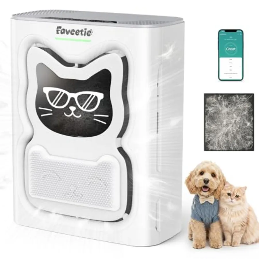

Pet air purifier for home large room 2300 sq ft, H13 HEPA washable pre-filter, white, 4-in-1 filtration for hair dander odor sm