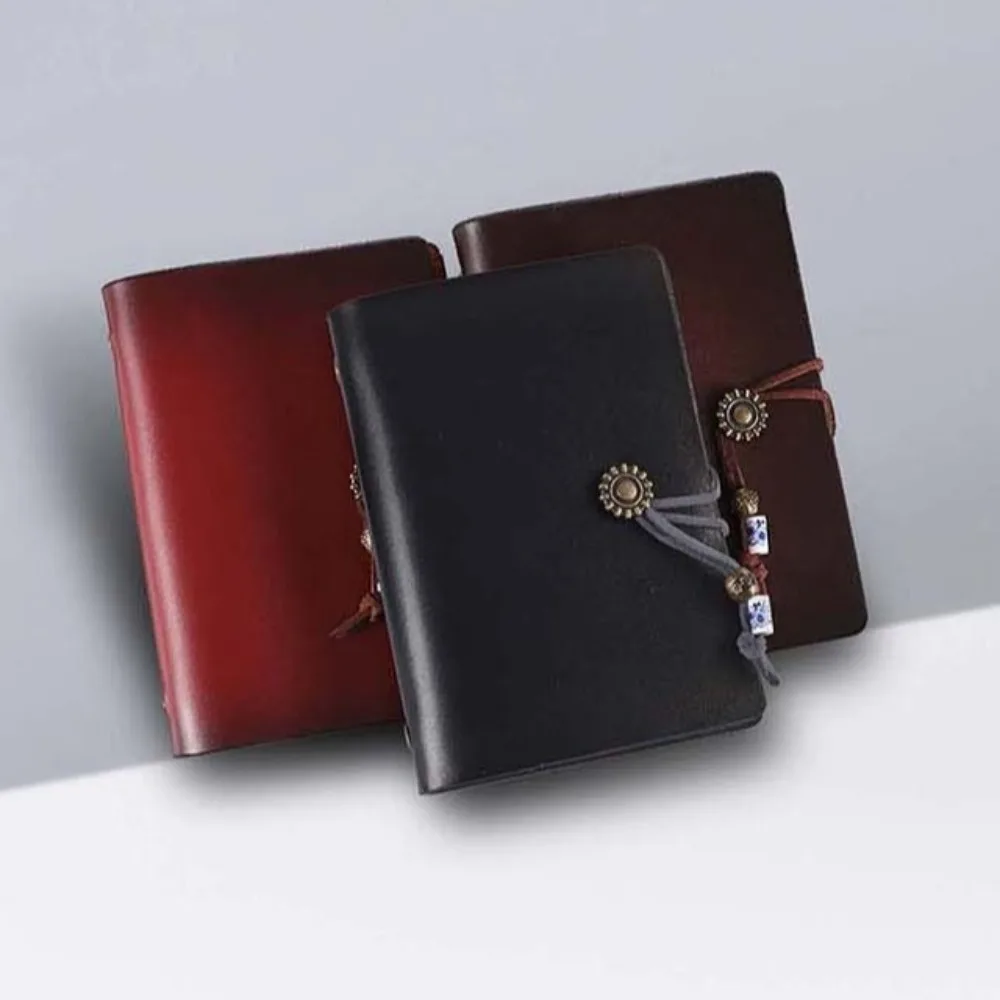 Retro Small Loose-leaf Notebook A7 Refillable Leather Binder Notebook Exquisite Portable Ledger Notepad Office