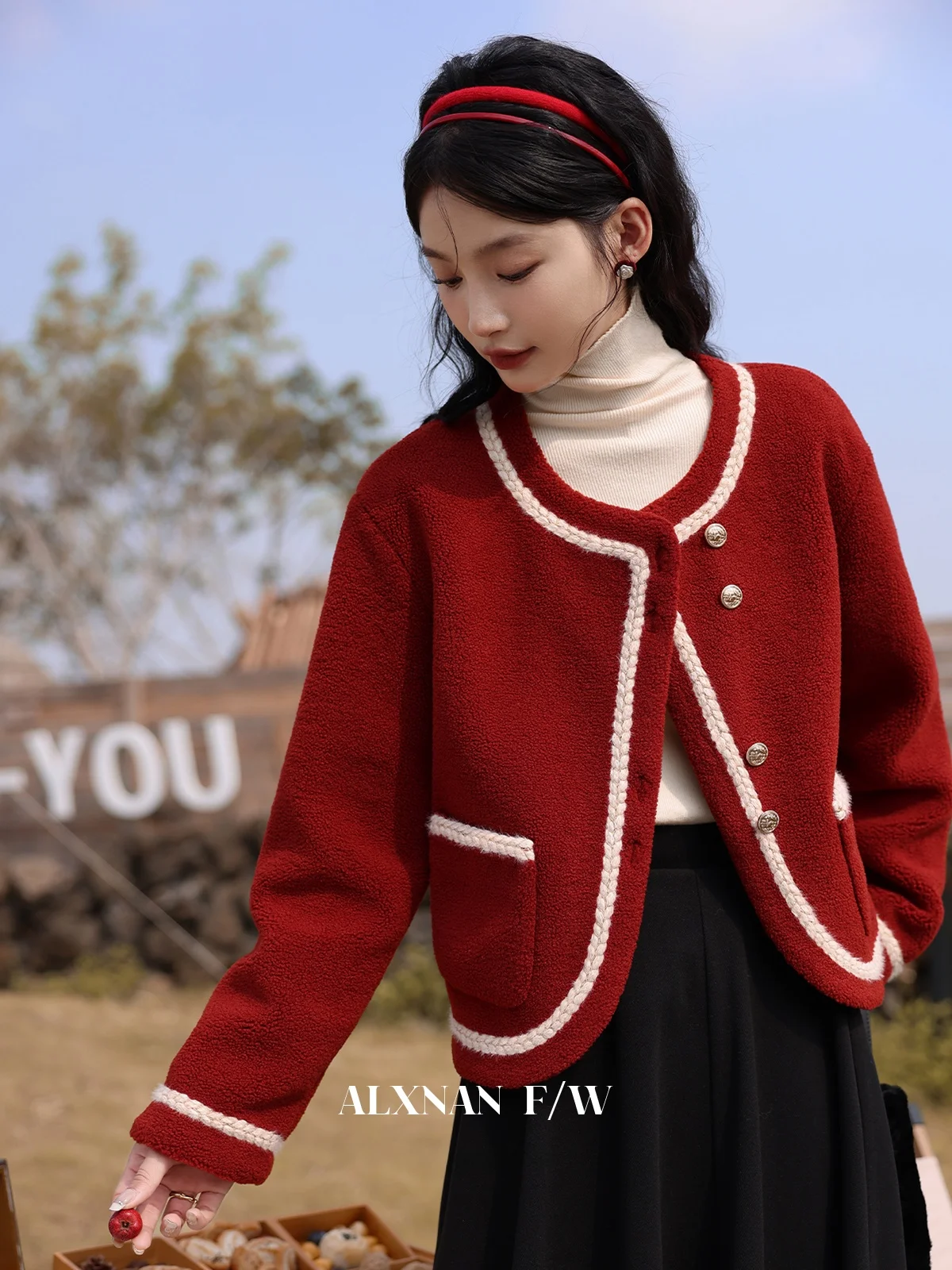 Ele Lamb Fur Jaet Women's Faionable Aosphere Small Fraance Sle Autumn Winter Straight Tube Sweet Sle Coat