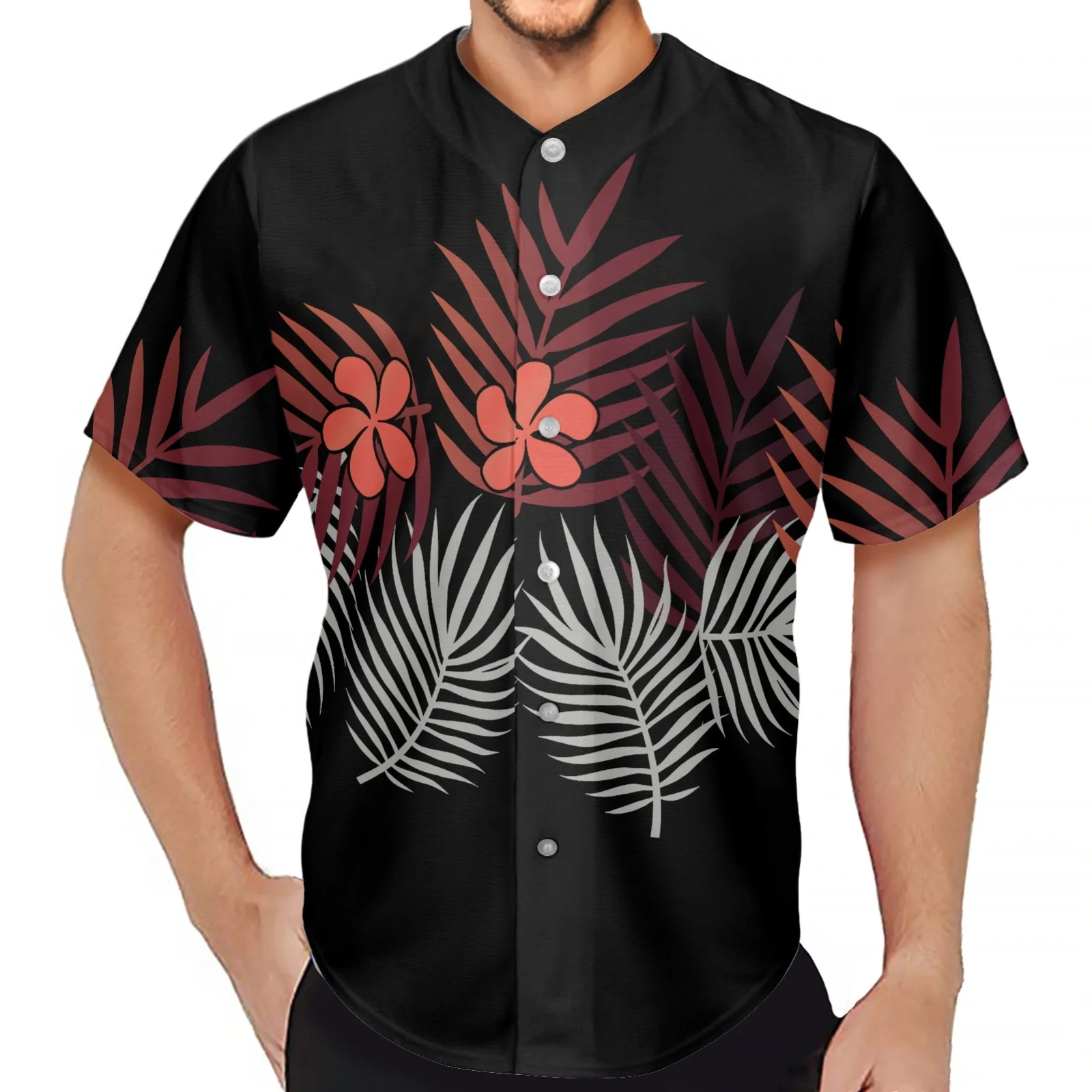 Summer Men Shirt Polynesian Tribal Clothing Samoa Hawaiian Fiji Tapa Floral Print Button Down Breathable Baseball Jersey 2024