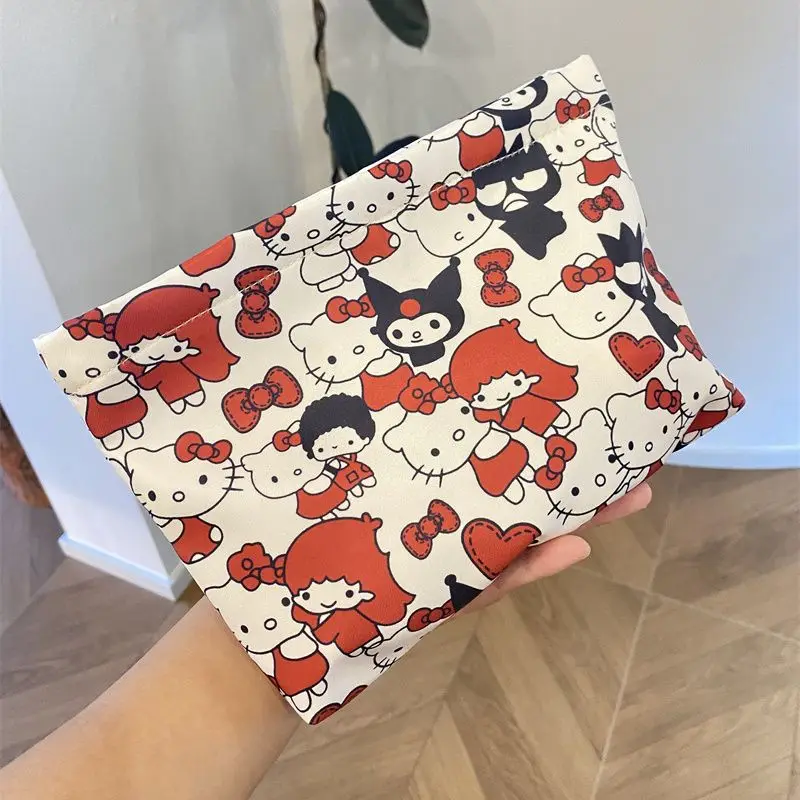 Kawaii Hello Kitty Printed Makeup Bag Large Capacity Travel Miscellaneous Bag Cartoon Student Desktop Storage Bag Practical Gift