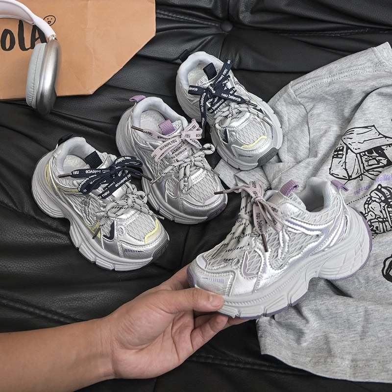

Toddler Girls Chunky Running Shoes 2026 New Summer Kids Air Mesh Casual Sneakers Soft Sole Comfort Chic Versatile Barefoot Shoes